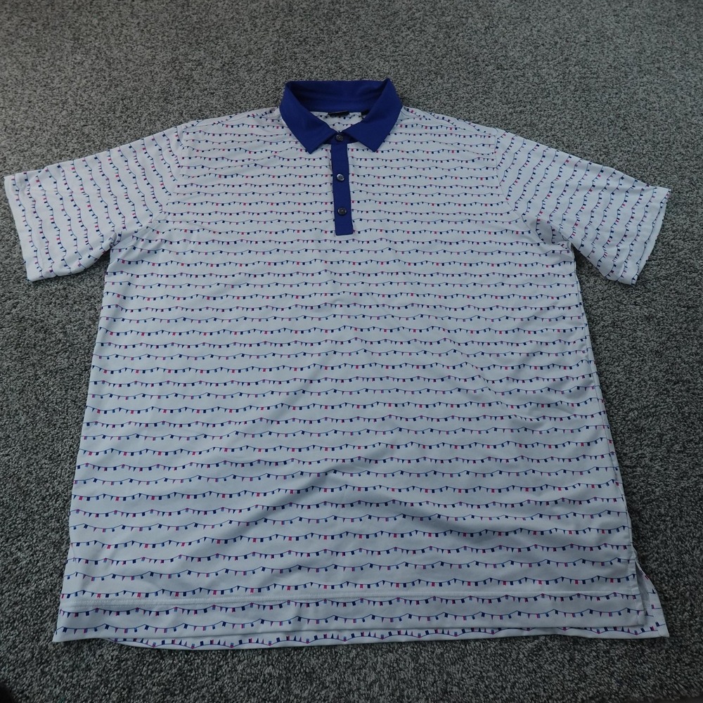 FootJoy Polo Shirt Mens 2XL White Flag Print Golf Performance Stretch Preppy Top - Picture 2 of 12